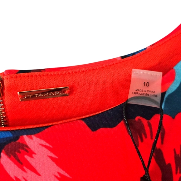 T Tahari Vibrant Red Floral Sheath Dress, Size 10 - Picture 5 of 12